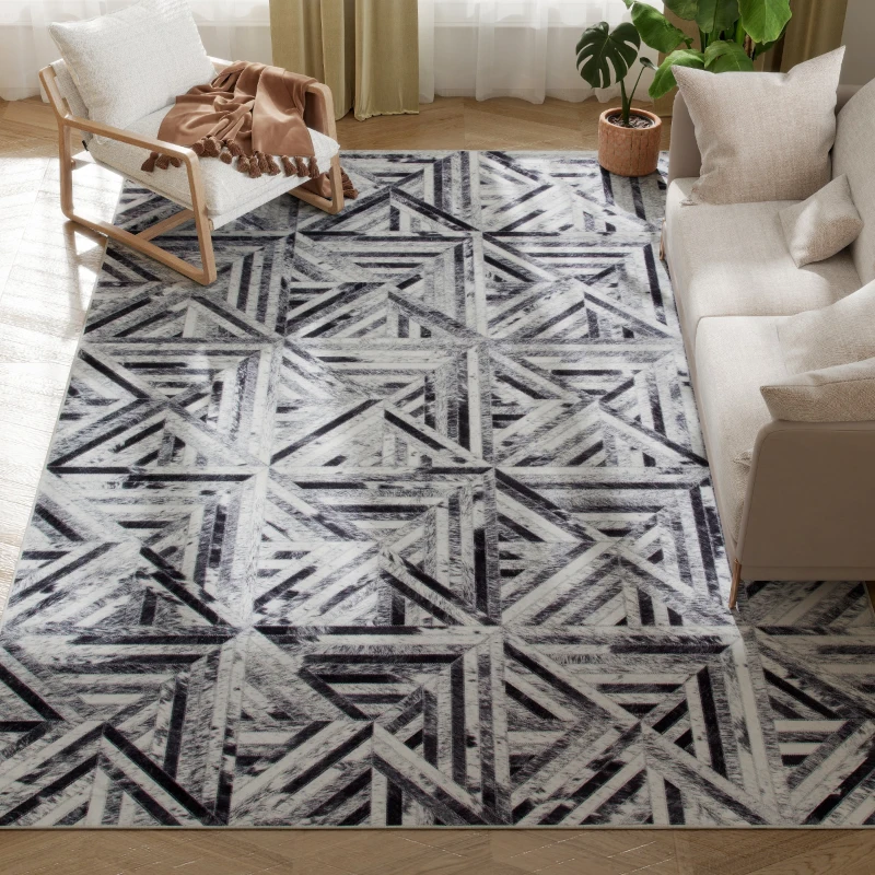 HOMCOM Modern Area Rug, Triangle Pattern Non-Slip Washable Rug, Chenille Floor Carpet for Living Room, Bedroom, Dining Room, Home Office, 290 x 200 cm, Black