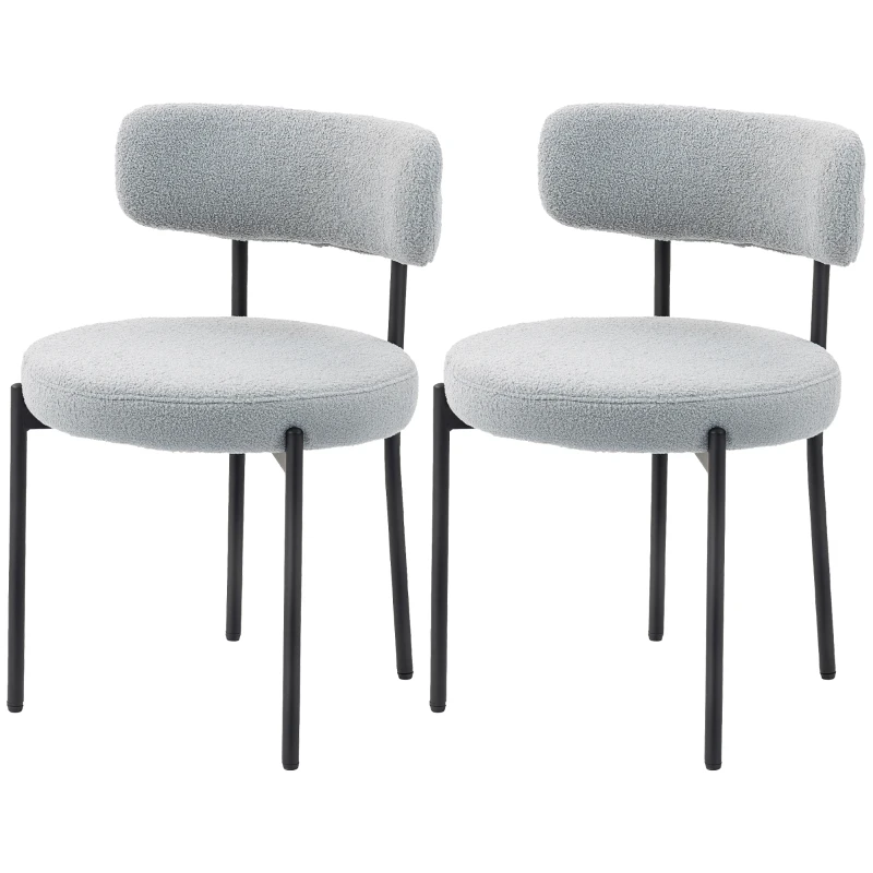 HOMCOM Set von 2 Esszimmerstühlen mit Stoffrücken und Stahlbeinen 51 x 51 x 76 cm Hellgrau