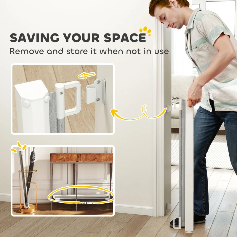 PawHut Retractable Pet Safety Gate, Folding Dog Barrier, Grey