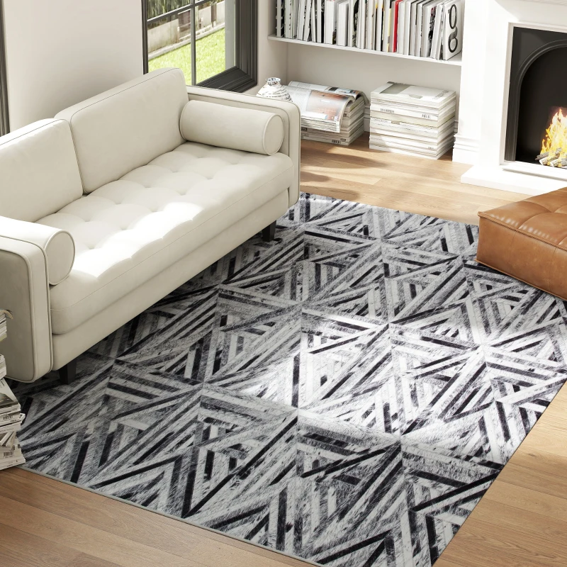 HOMCOM Modern Area Rug, Triangle Pattern Non-Slip Washable Rug, Chenille Floor Carpet for Living Room, Bedroom, Dining Room, Home Office, 290 x 200 cm, Black
