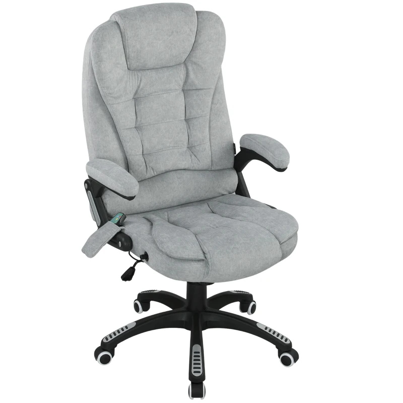 Vinsetto Silla Oficina con Masaje de 6 Puntos con Función Basculante con Calefacción Altura Ajustable 65x71x110-120 cm Gris