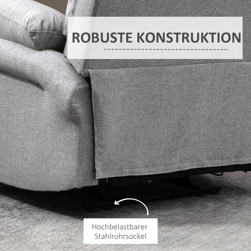 HOMCOM Relaxsessel mit Liegefunktion Einzelsofa Verstellbar Liege 165° neigbar Liegesessel Ruhesessel Fernsehsessel für Wohnzimmer Schlafzimmer Leinen-Touch Hellgrau 91 x 92 x 102 cm