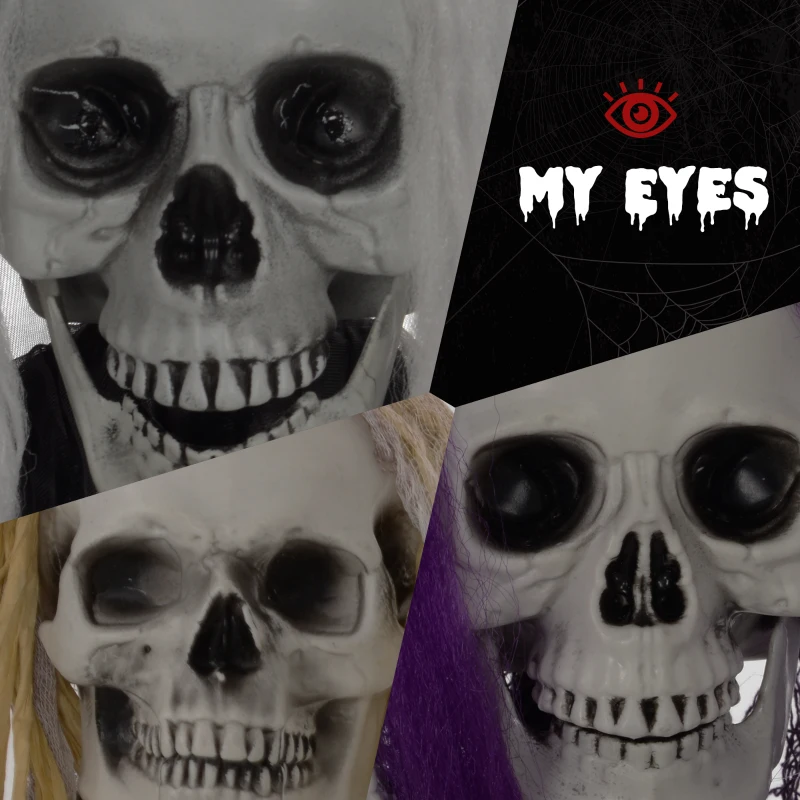 HOMCOM Set of 3 Hanging Skeleton Halloween Decorations, Scary Flying Ghost for Garden, Party, 90/110/170cm