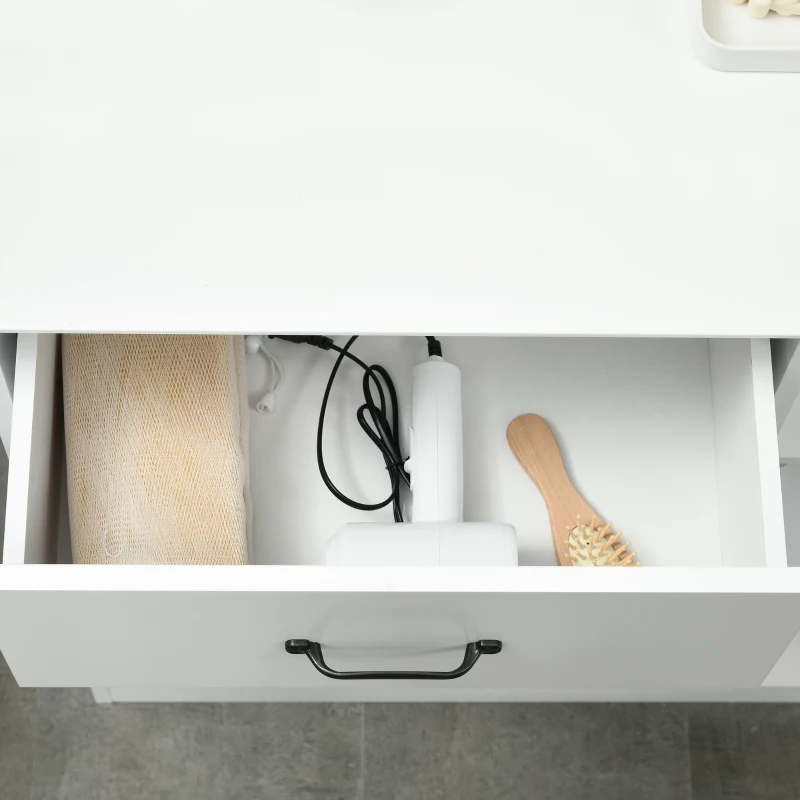 kleankin Meuble salle de bain, armoire salle de bain sur pied avec double porte, tiroir, compartiments ouverts, 80x34x81cm, blanc