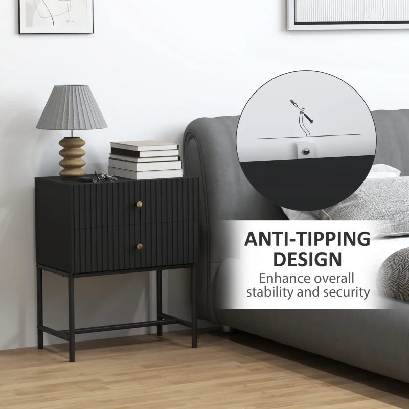 HOMCOM Elegant Two-Drawer Bedside Table Set of 2 - Black