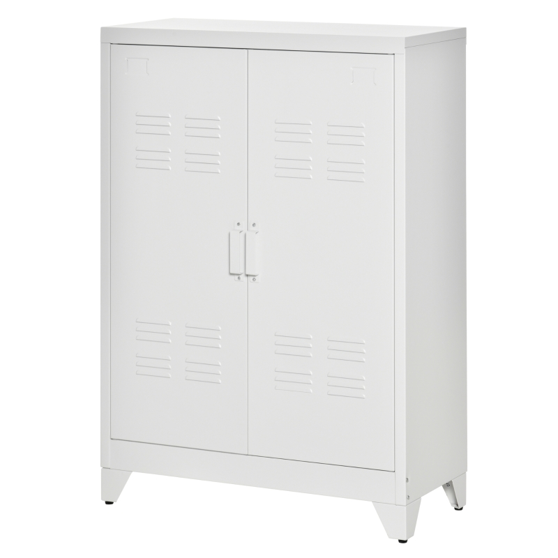 HOMCOM Armoire Métallique avec 2 Portes et 2 Étagères Ajustables Meuble Polyvalent pour Bureau Salon Chambre 75x33x110cm Blanc