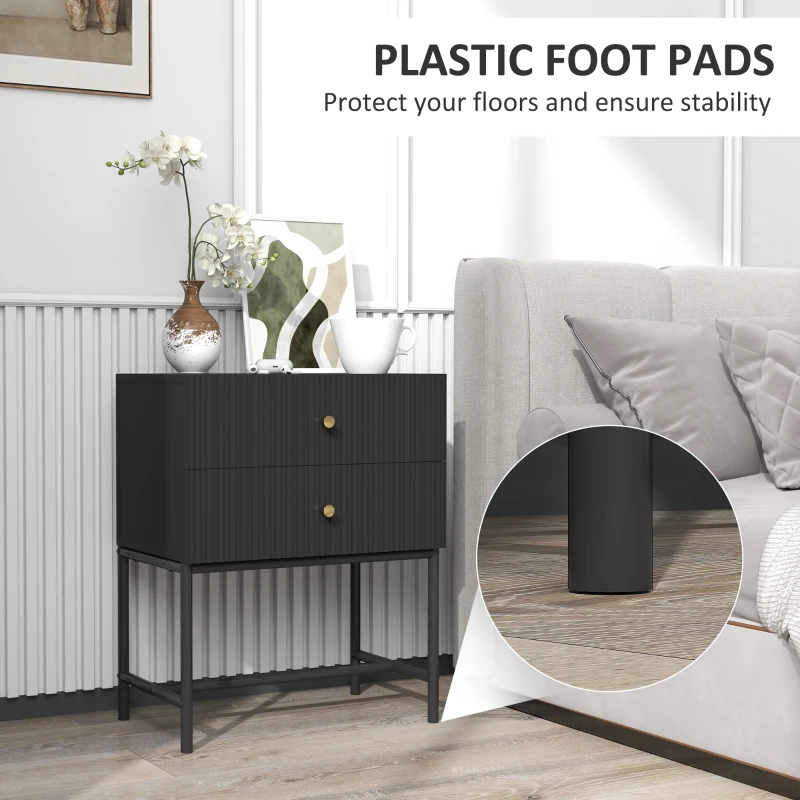 HOMCOM Elegant Two-Drawer Bedside Table Set of 2 - Black