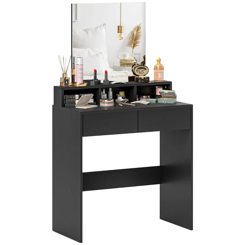 HOMCOM Tavolo da Trucco con Specchio 2 Cassetti 3 Scomparti Tavolo per Camera da Letto 75x38x135 cm Nero