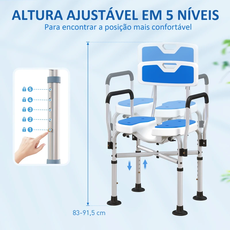 HOMCOM Assento de Duche para Pessoas Idosas com Assento Ranhurado Altura Ajustável Banco de Duche 53x41,5x91,5 cm Azul