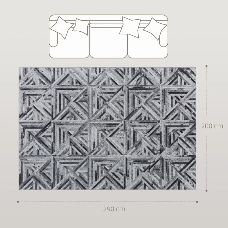 HOMCOM Modern Area Rug, Triangle Pattern Non-Slip Washable Rug, Chenille Floor Carpet for Living Room, Bedroom, Dining Room, Home Office, 290 x 200 cm, Black