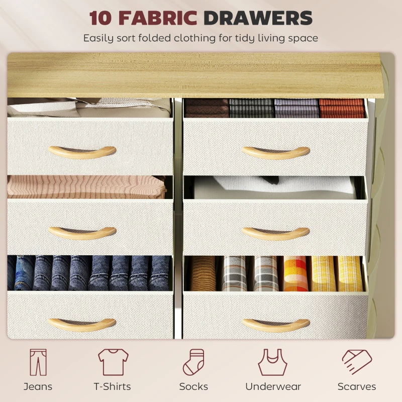 HOMCOM Chest of Ten Fabric Drawers - Beige