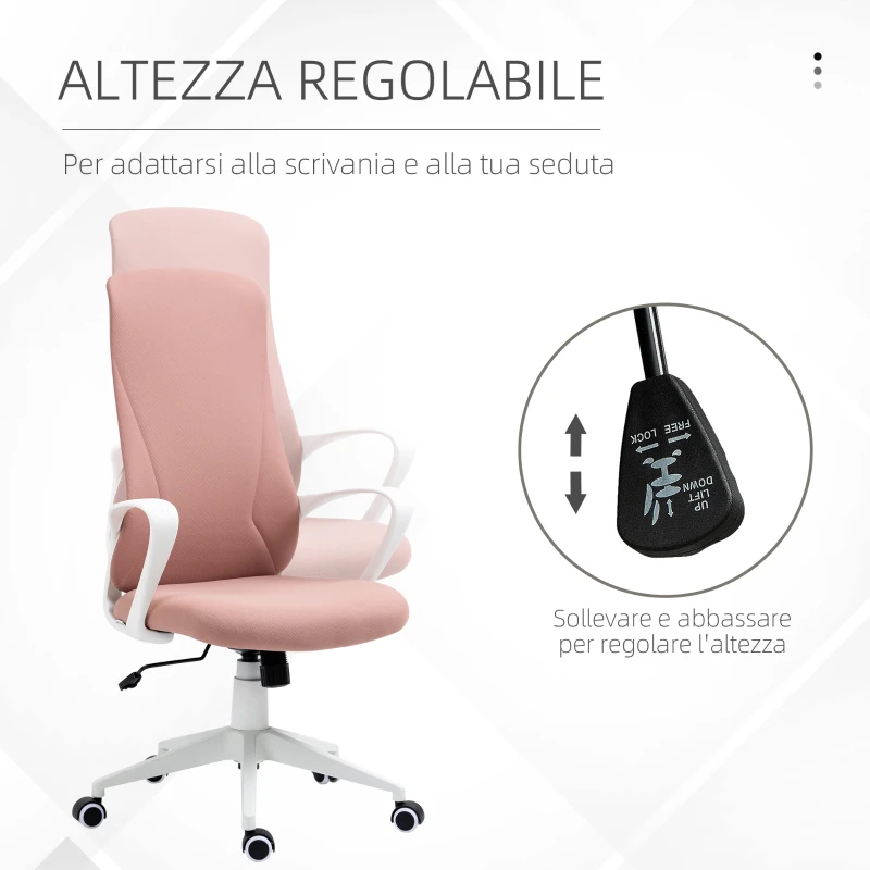 Vinsetto Sedia da Ufficio Ergonomica e Imbottita con Altezza Regolabile e Dondolo, 62x56x110-119.5 cm, Rosa