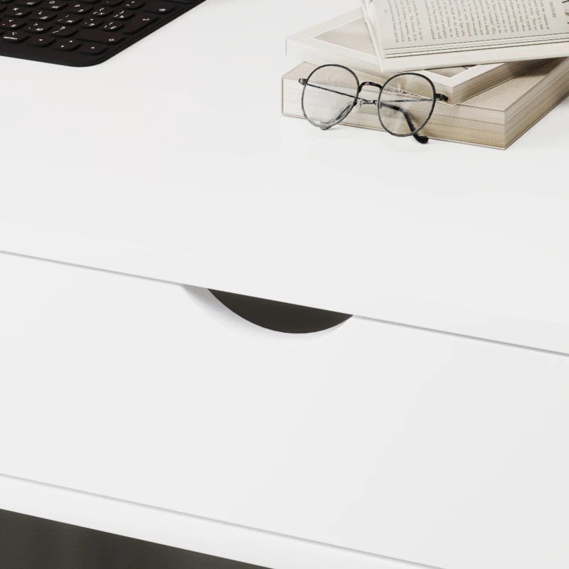 HOMCOM Scrivania per Computer Stile Neo-Rétro con Cassetto, Vano e Mensola, in Metallo, Bianco