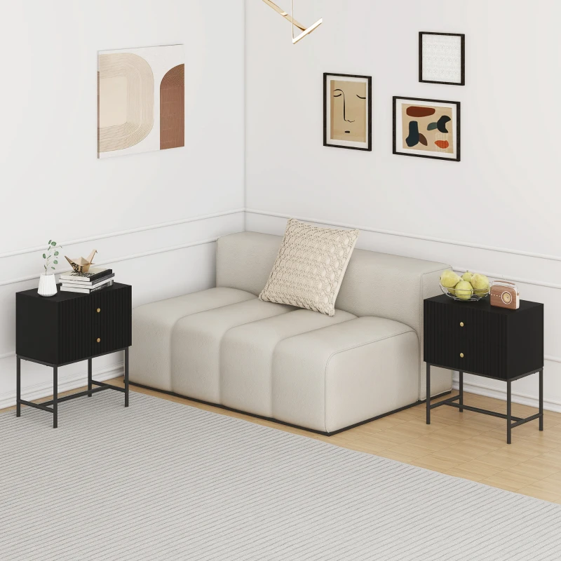 HOMCOM Elegant Two-Drawer Bedside Table Set of 2 - Black