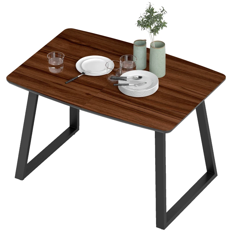 HOMCOM Mesa de Jantar Extensível com Efeito de Madeira para 4-6 Pessoas com Estrutura de Aço 120-160x80x76cm Marrom e Preto
