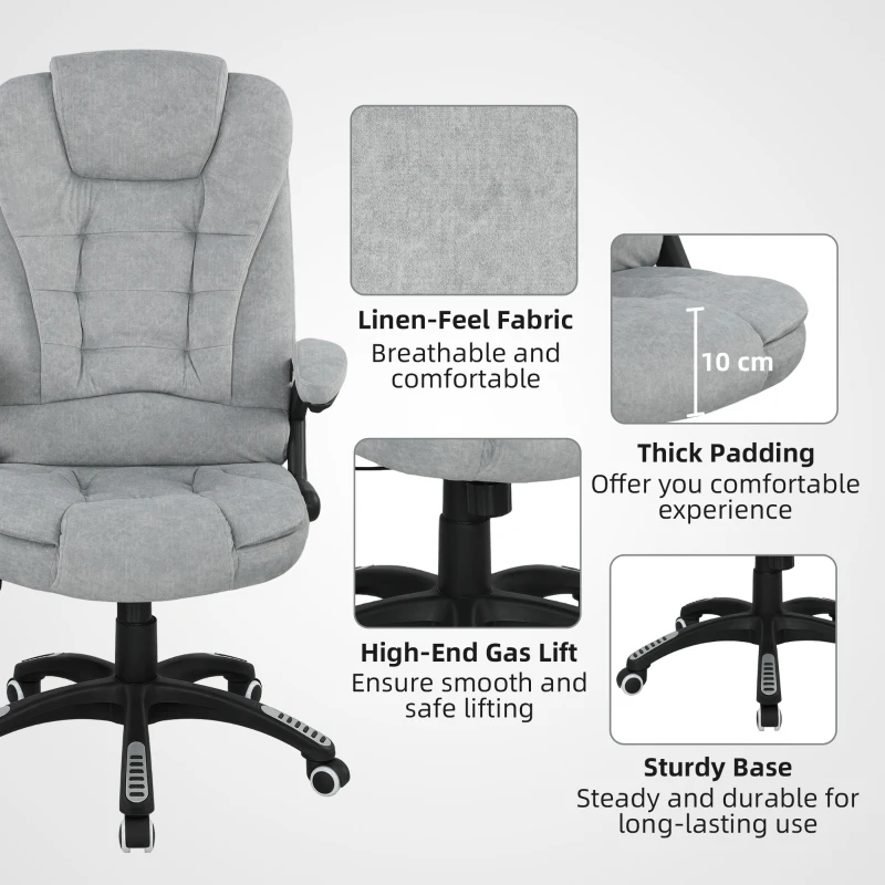 Vinsetto Chaise Bureau avec Massage de 6 Points avec Fonction Inclinable avec Chauffage Hauteur Ajustable 65x71x110-120 cm Gris