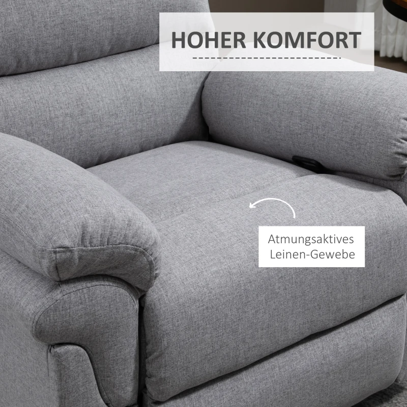 HOMCOM Relaxsessel mit Liegefunktion Einzelsofa Verstellbar Liege 165° neigbar Liegesessel Ruhesessel Fernsehsessel für Wohnzimmer Schlafzimmer Leinen-Touch Hellgrau 91 x 92 x 102 cm