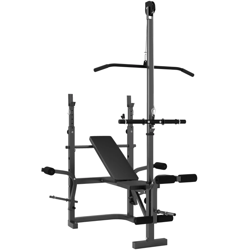 SPORTNOW Hantelbank mit verstellbarem Stangenhalter, Beinstreckung, Bizepscurl und Schmetterling für Fitnessstudio