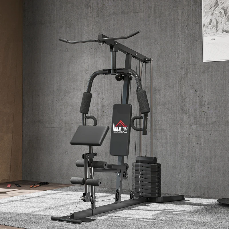 HOMCOM Station de musculation fitness avec 9 blocs de poids de 5 kg entrainement complet - dim.180L x 108l x 200H cm(m-8)