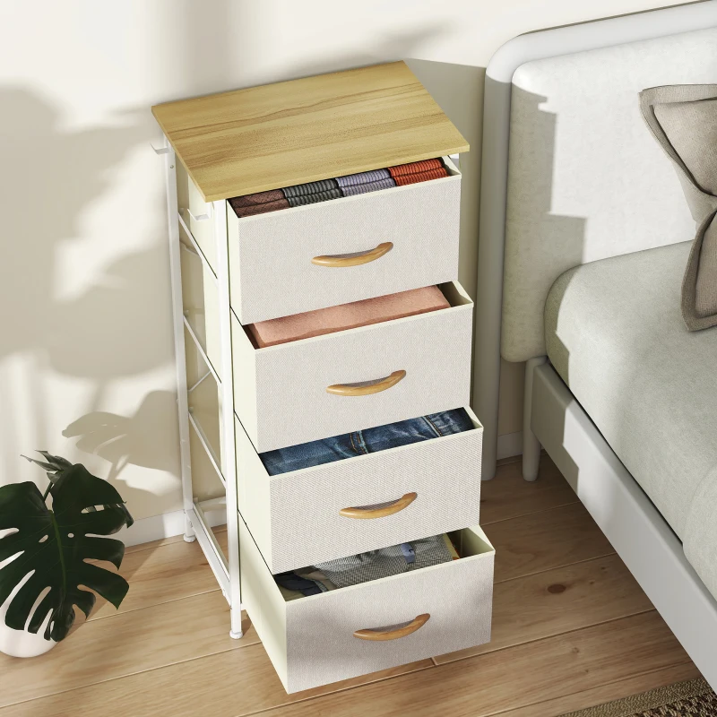 HOMCOM Commode 4 tiroirs en tissu, meuble de rangement avec 4 poches, 2 crochets, structure en acier, 45 x 30 x 94,5 cm, beige