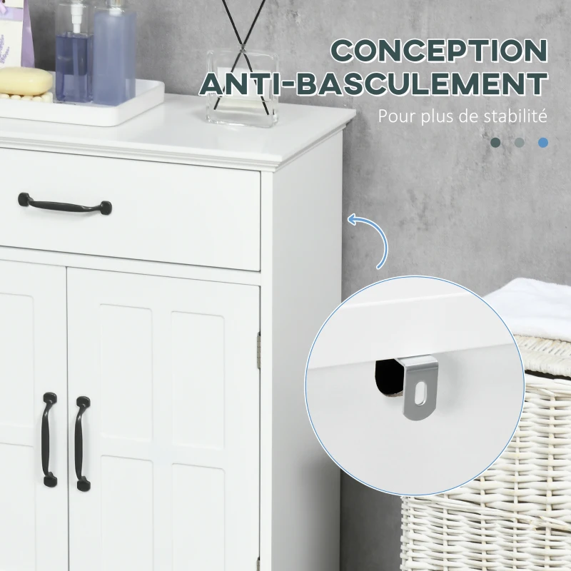 kleankin Meuble salle de bain, armoire salle de bain sur pied avec double porte, tiroir et étagère réglable, 60x30x75cm, blanc