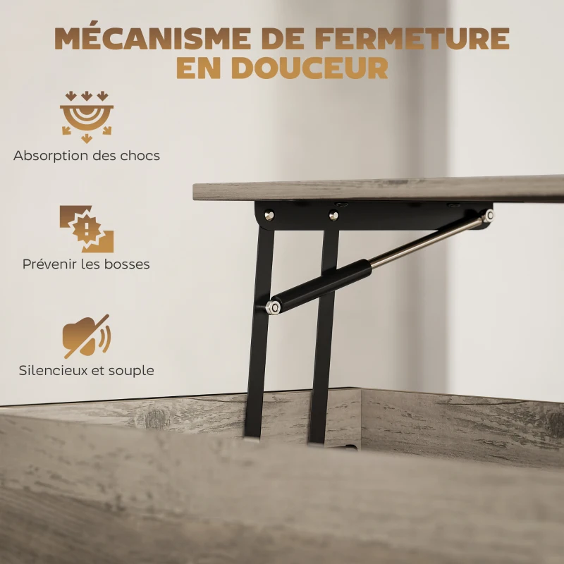 HOMCOM Table basse avec plateau relevable, table de salon avec compartiment caché et étagère ouverte, 95x40x59cm, gris