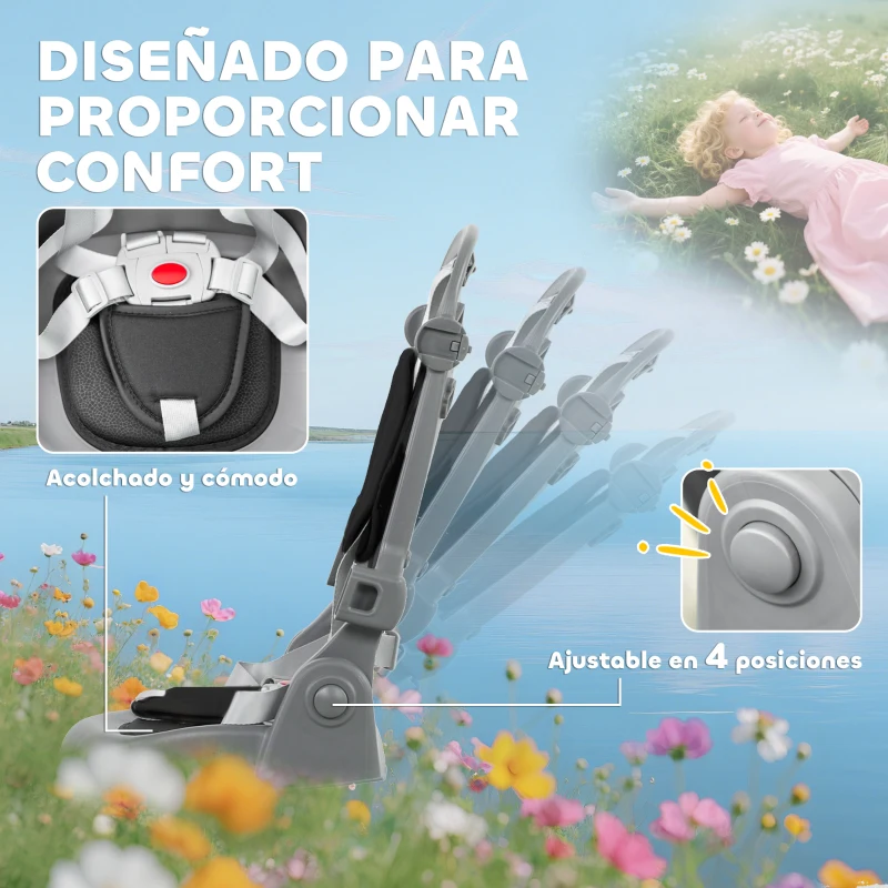 AIYAPLAY Triciclo Evolutivo 6 en 1 Plegable Asiento Giratorio de 360° Mango Parental Respaldo Reclinable Toldo Negro