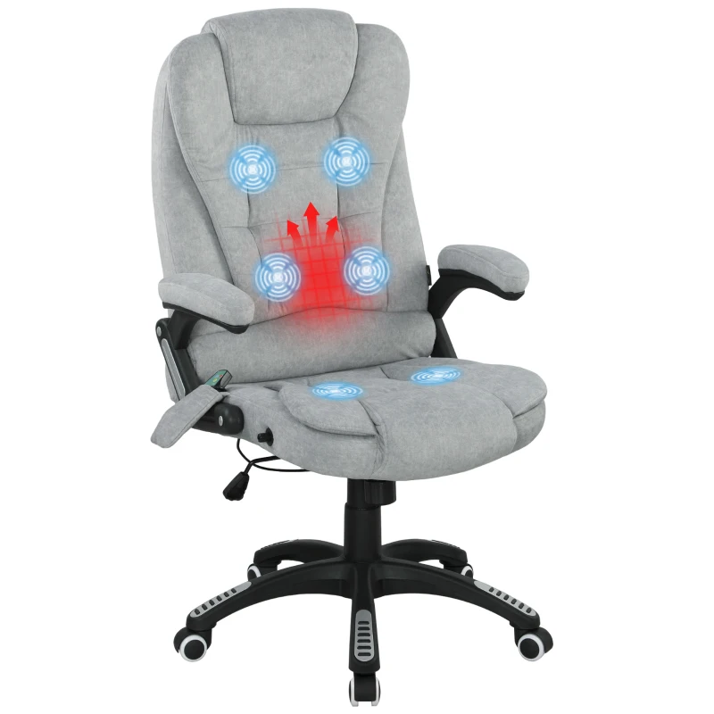 Vinsetto Silla Oficina con Masaje de 6 Puntos con Función Basculante con Calefacción Altura Ajustable 65x71x110-120 cm Gris