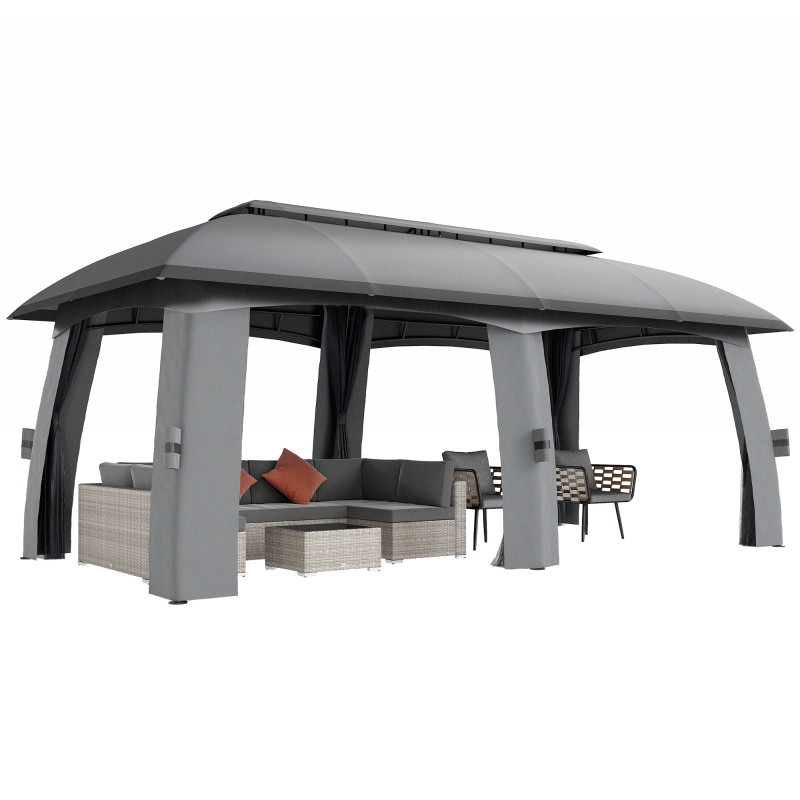 Outsunny Pavillon, Partyzelt, mit Fliegennetzen, Winddach, bis 15 Personen,  dunkelgrau, 3 x 6 x 3 m | Aosom.de