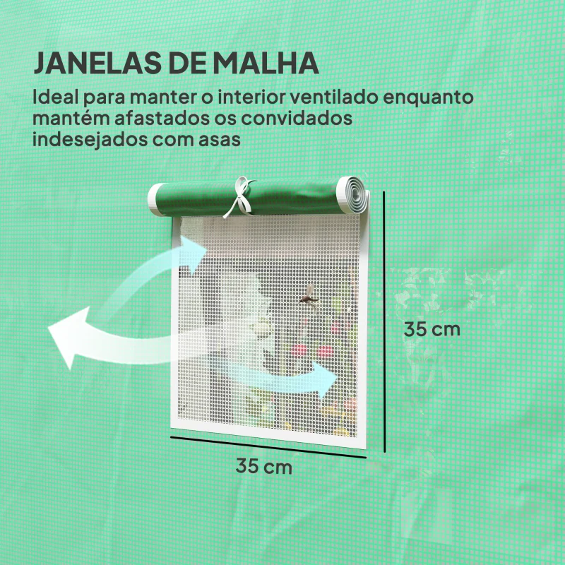 Outsunny Estufa Tipo Túnel 296x196x200 cm Estufa de Jardim com 3 Portas e 6 Janelas Enroláveis Teto Curvo para Cultivo Verde