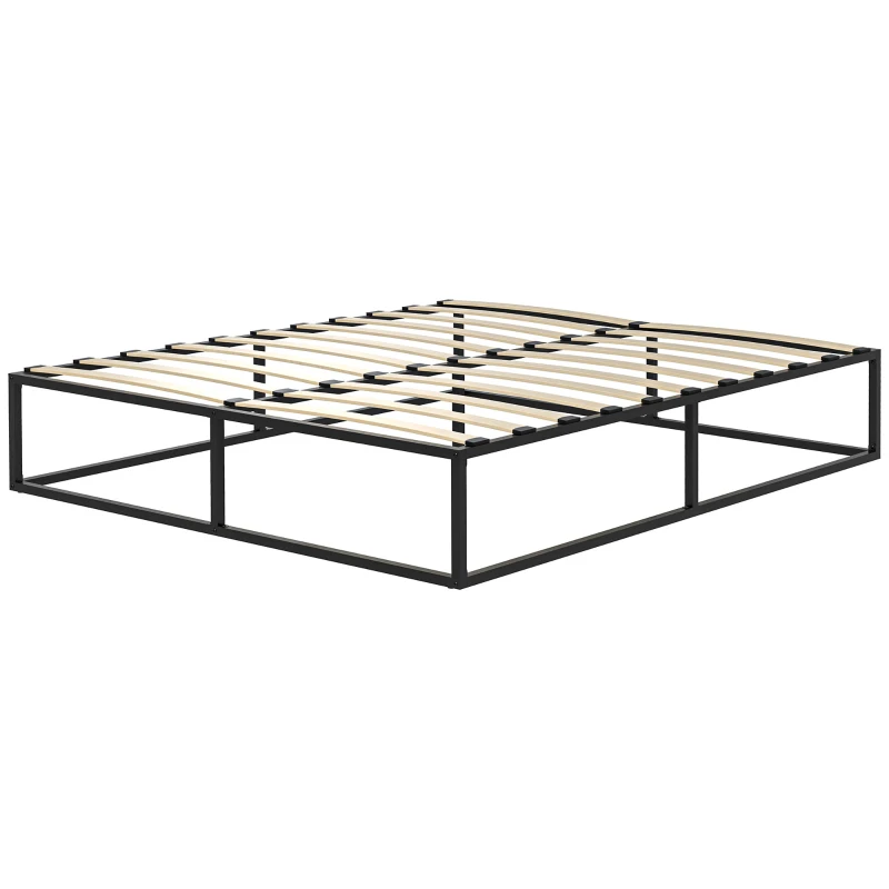 HOMCOM Cadre de Lit avec Lattes en Contreplaqué et Espace de Rangement, 190x160x35cm, Noir et Bois