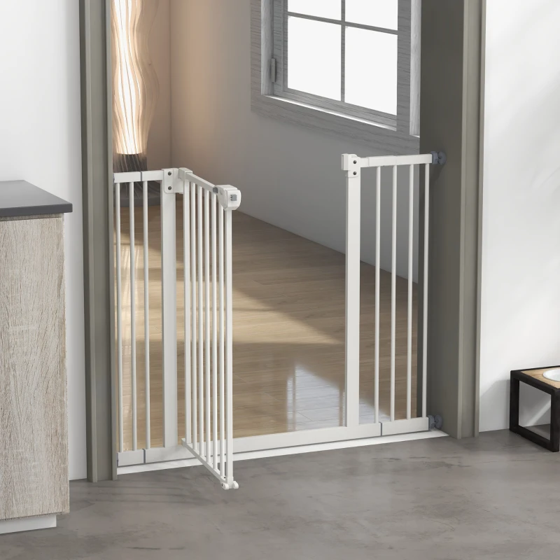 PawHut Barrière pour Chiens Réglable jusqu'à 100 cm Sans Vis avec 2 Extensions et Hauteur 72 cm, Blanc