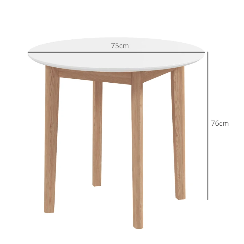 HOMCOM Table à Manger Table de Cuisine Ronde, Design Scandinave, 75 cm x 75 cm x 76 cm, Blanc + Naturel