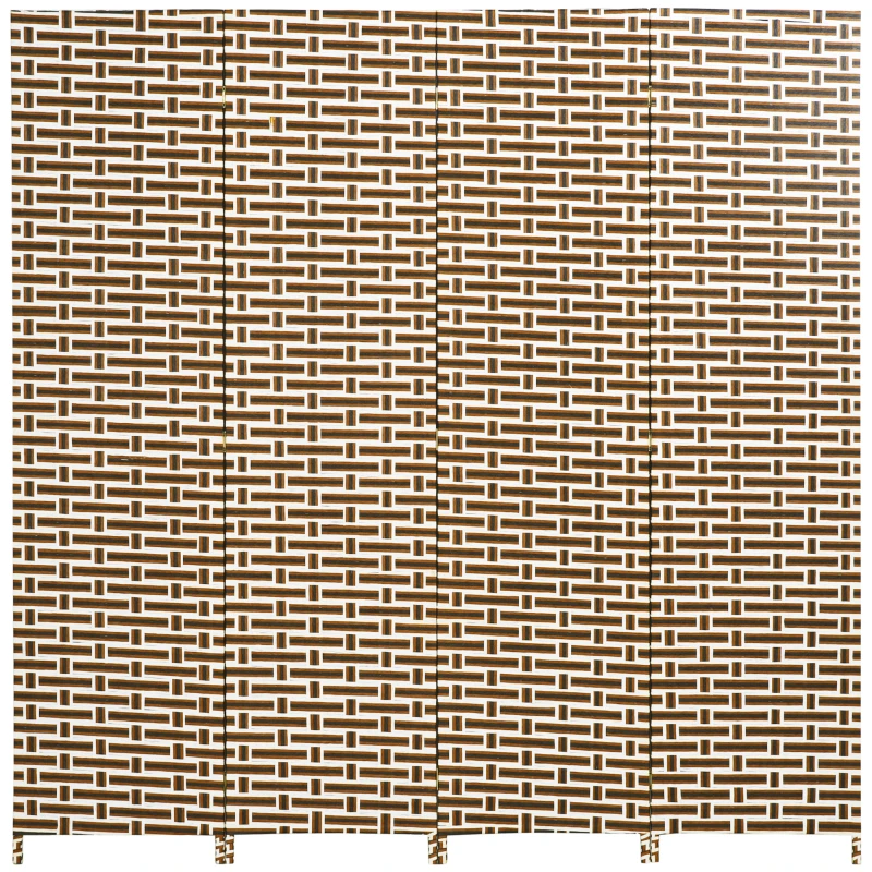 HOMCOM Biombo Separador de Ambientes de 4 Paneles Plegables de Madera de Pino y Fibra de Papel 180x180cm Marrón y Blanco