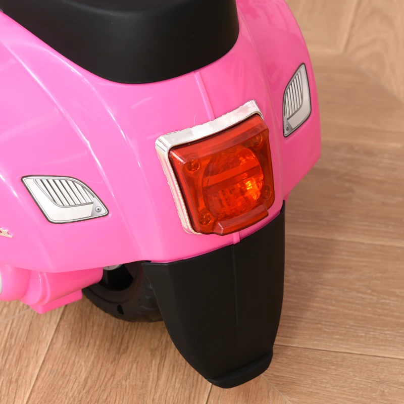 HOMCOM Moto Électrique pour Enfants 6V avec Licence Officielle Vespa Batterie, Mini Moto Électrique pour Enfants de 18-36 Mois avec Phares et Klaxon, 66,5x38x52cm, Rose