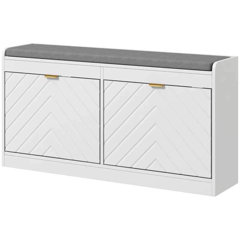 HOMCOM Schuhbank, Schuhschrank, gepolsterte Sitzbank, klappbare Schublade, Muster, 106 x 24 x 52,5 cm, weiß