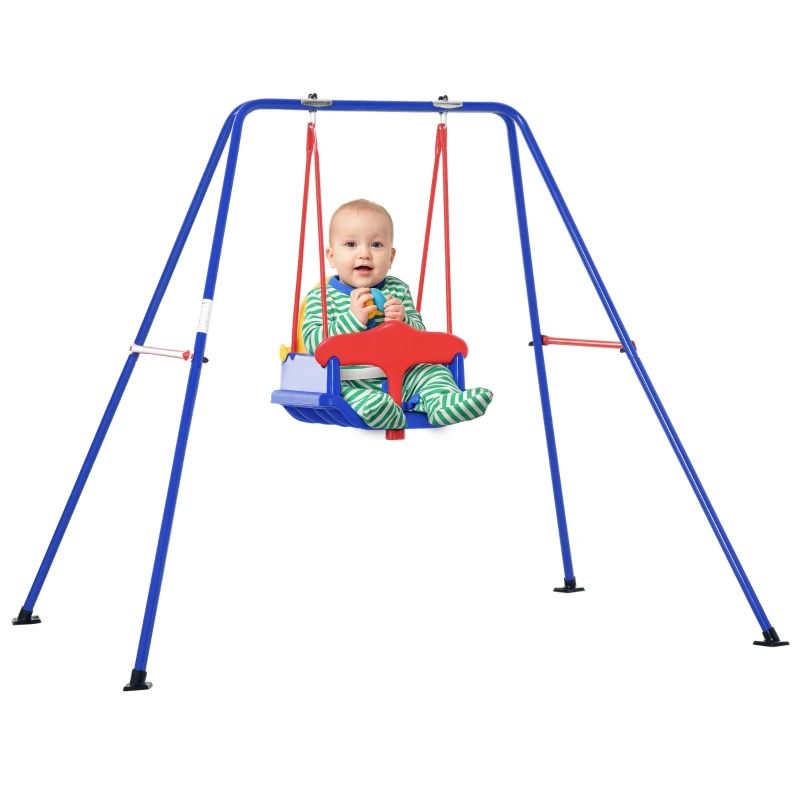 Outsunny Columpio para Niños 6-36 Meses con Soporte de Metal Asiento y Cinturón de Seguridad con Hebilla para Exteriores Carga Máx. 30kg 140x110x120cm Multicolor