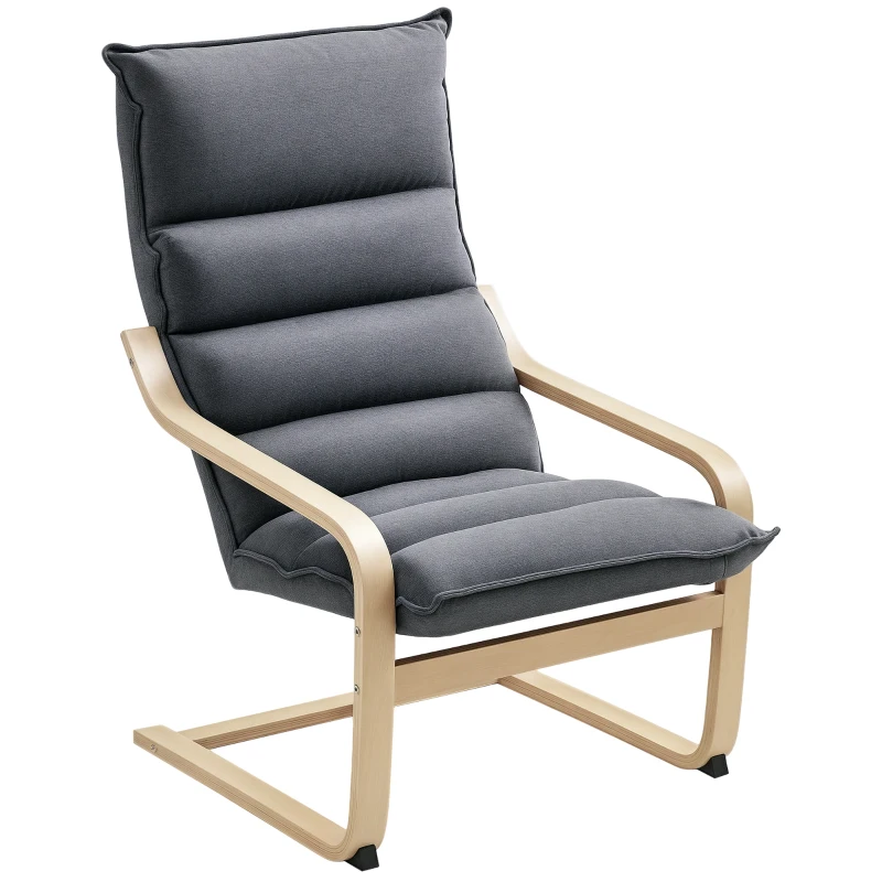 Fauteuil à Bascule Moderne HOMCOM avec Accoudoirs en Bois et Coussins Épais en Velours, 67x83x105 cm, Gris