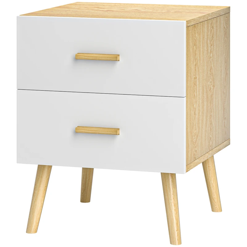 HOMCOM Table de Chevet avec 2 Tiroirs en Bois de Style Scandinave, 40x40x50 cm, Chêne