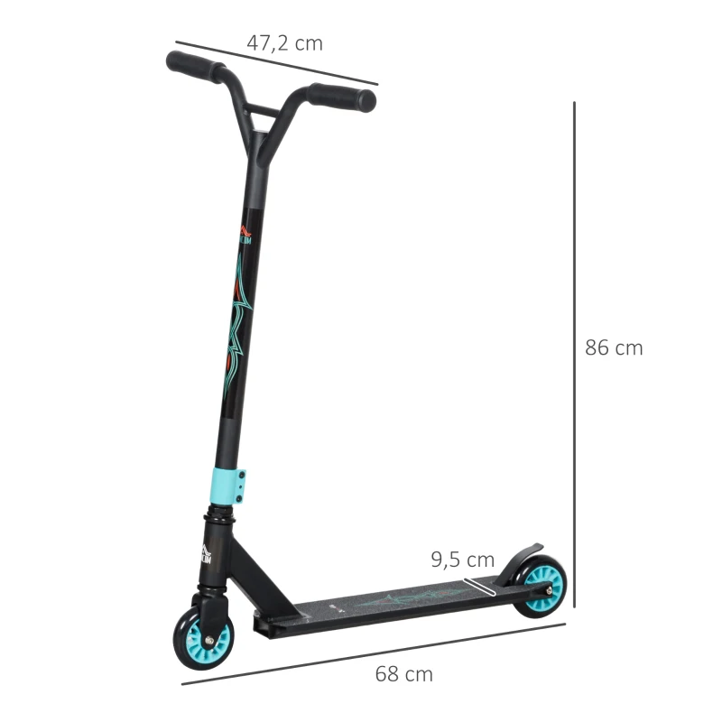 HOMCOM Pro Trottinette de Cascade, Trottinette pour astuces freestyle, Aluminium, Métal, Simili Cuir, pour enfants et adultes, Vert