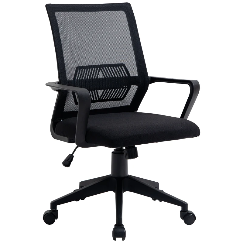 Vinsetto Silla de Oficina Ergonómica Silla de Escritorio Giratoria para Adolescentes Ajustable en Altura con Reposabrazos y Soporte Lumbar Tejido Transpirable 61x58,5x89-99 cm Negro