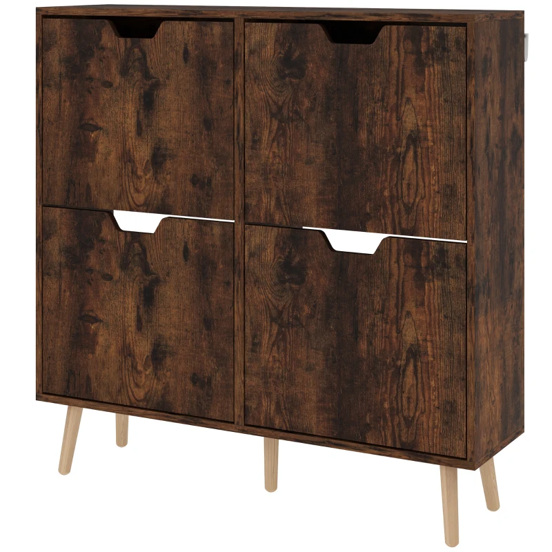 HOMCOM Meuble à Chaussures avec 4 Tiroirs Basculants à 2 Niveaux pour 16 Paires, en Bois, 95x26x95 cm, Marron