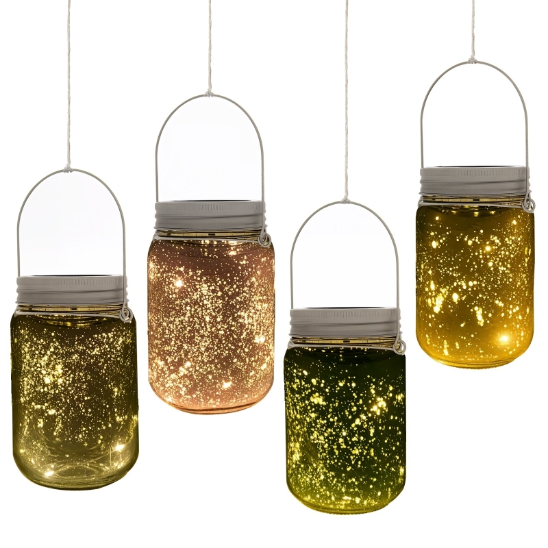 Outsunny Lumière de jardin solaire - pots mason jar 4 pièces - lanterne de verre solaire LED étanche norme IP 44 - lampes décoratives de jardin 4 couleurs