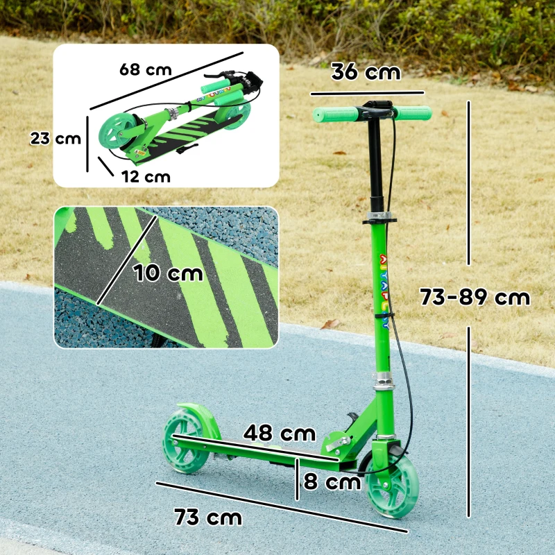 AIYAPLAY Scooter pour enfants, Double frein, Cadre en métal, Béquille, pliable, 3-8 ans, Vert
