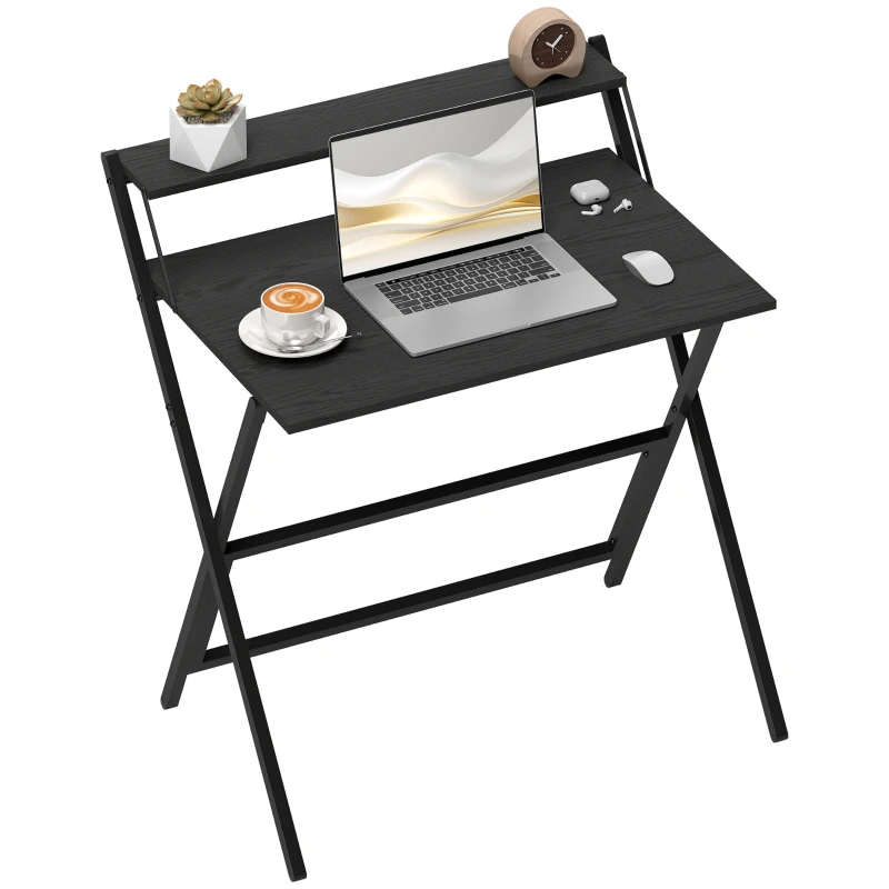 HOMCOM Bureau Pliable avec Étagère pour Écran, 81,5x62x86,5 cm, Noir