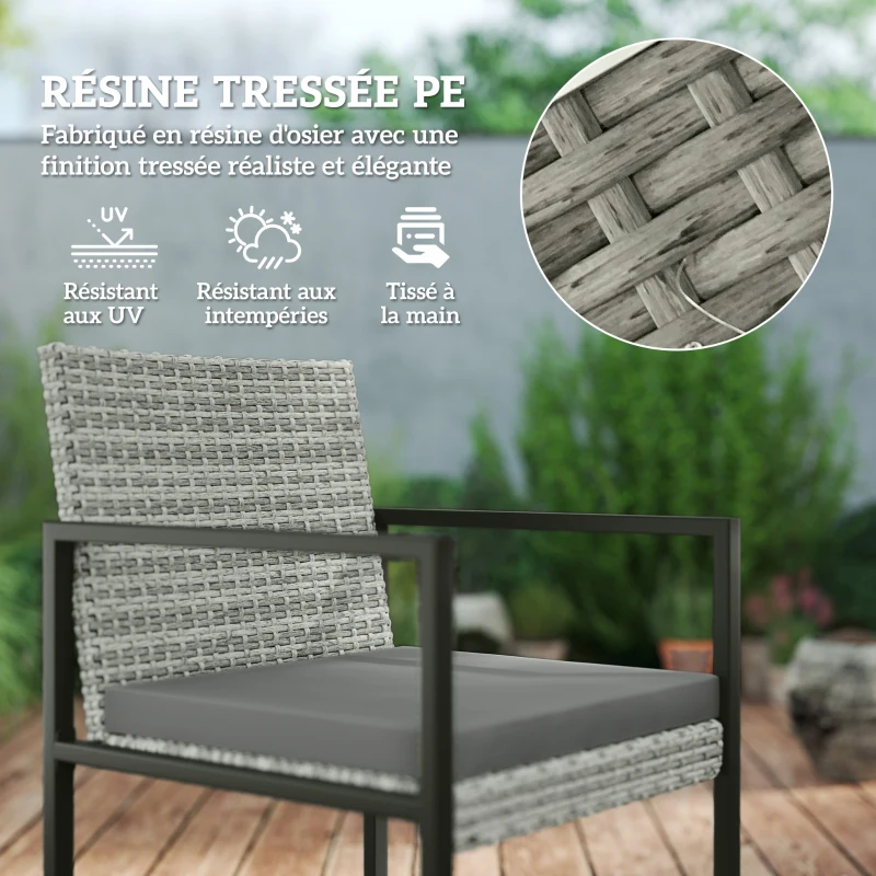 Outsunny Salon de jardin extérieur en résine tressée 8 places avec coussins et plateau en verre trempé, gris