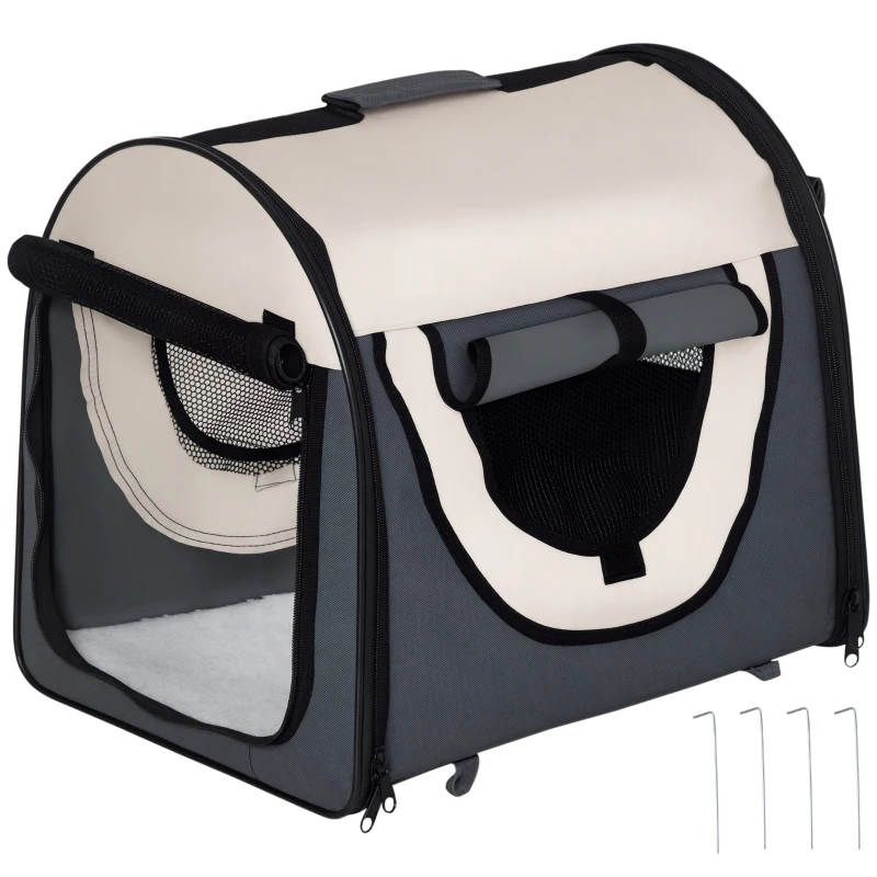 PawHut Trasportino per Animali Domestici Pieghevole in Oxford con Cuscino Rimovibile Lavabile e Borsa per Trasporto, 46x36x41cm, Grigio scuro