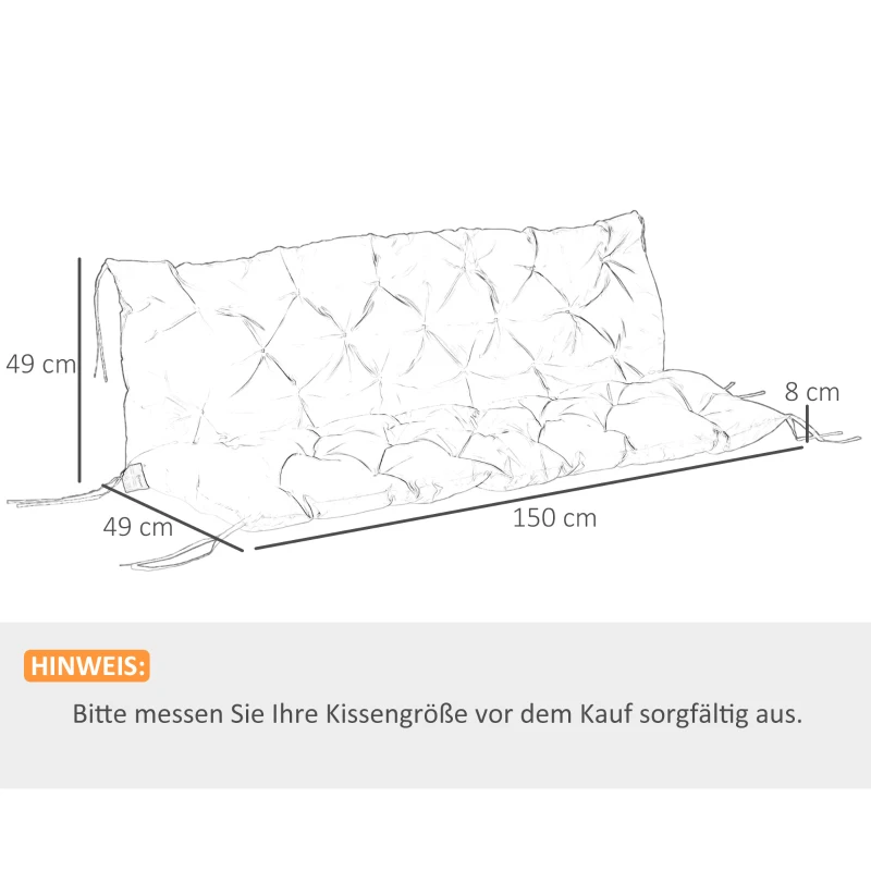Outsunny Banc de 3 places 150x98x8 cm, coussin de siège avec sangles, coussin de siège pour meubles de jardin et lit Hollywood, Gris clair