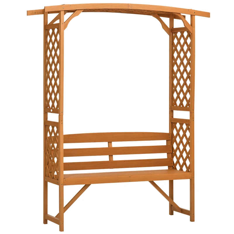 Outsunny Banc de Jardin en Bois d'Épicéa avec Arche Décorative pour Plantes et Pots, 160x50x198 cm, Marron