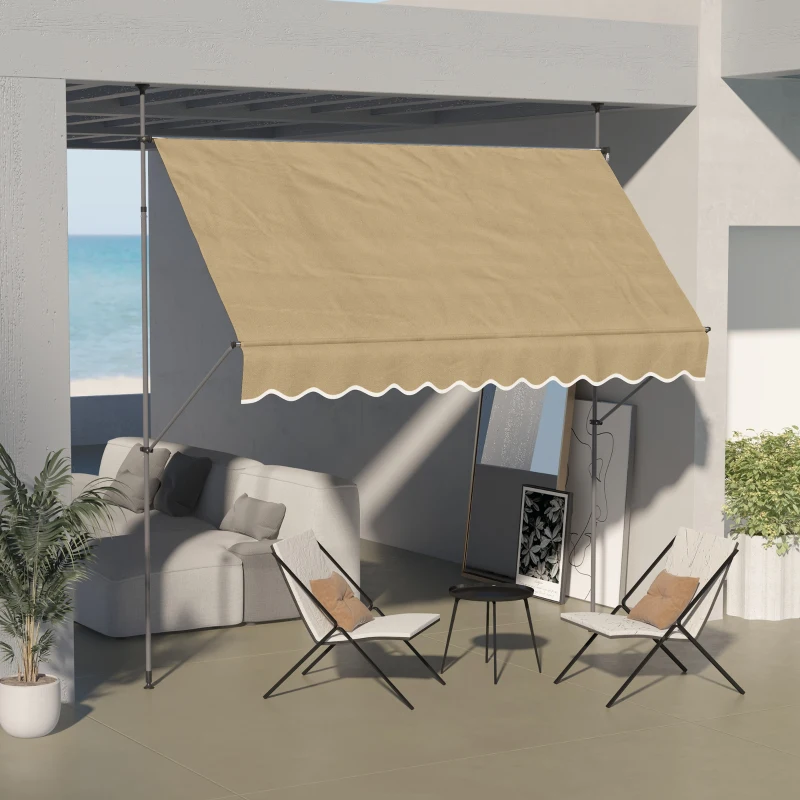 Outsunny Pergola Manuel Rétractable avec Manivelle 300x120x210-300 cm avec Hauteur Ajustable Imperméable et Anti-UV Beige